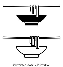 The design is taking noodles from a bowl using chopsticks