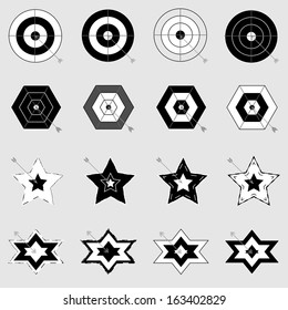 Design target and arrow icons on gray background, stock vector