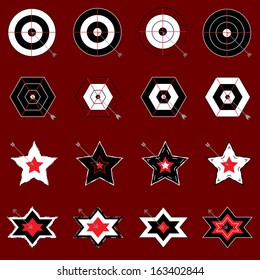 Design target and arrow icons on red background, stock vector