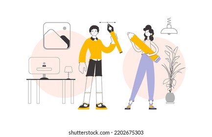 Design team. Linear style. Vector.