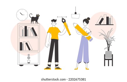 Design team. Trendy linear style. Vector illustration.