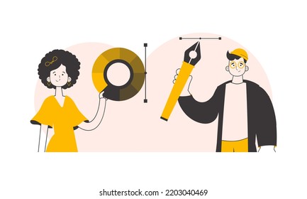 Design team. Trendy linear style. Vector illustration.