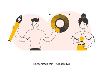 Design team. Trendy linear style. Vector illustration.