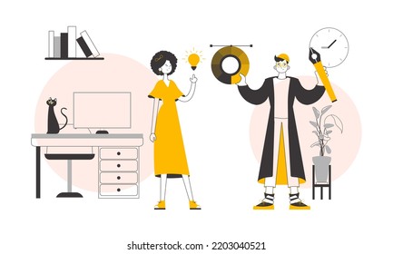Design team. Trendy linear style. Vector illustration.