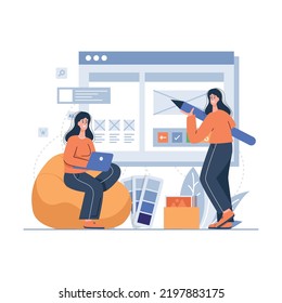 Design Team working on website layout illustration concept	