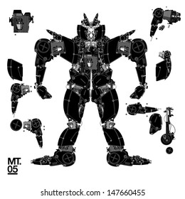 Design technical drawing vector robot war with weapon