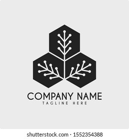 Design a technology tree logo with a hexagon frame
