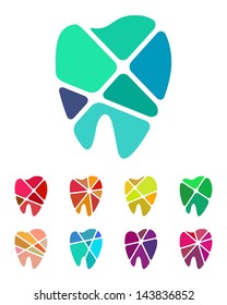 Design teeth logo element. Crushing abstract pattern. Colorful icons set.