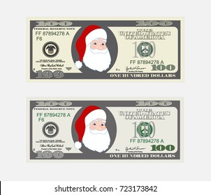 Design template 100 Dollars Banknote with Santa Claus. 