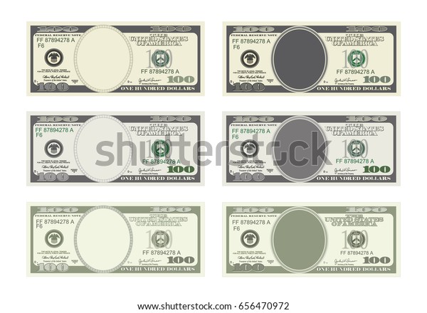 デザインテンプレート100ドル紙幣 6つの選択肢で100ドル請求する 割引カード チラシ クーポン チラシ クーポン券に適しています フラットスタイルのベクター画像 白い背景に米ドル のベクター画像素材 ロイヤリティ フリー
