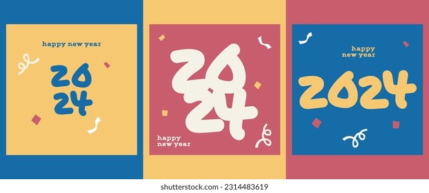 Design template of 2024 colorful typography vector illustration with Hand Drawn Style for social media, banner, wallpaper, poster cover, card on Blue, Yellow Color