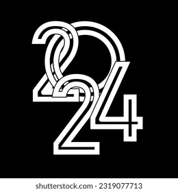 Plantilla de diseño de la edición de 2024. Diseño del logotipo de texto. Ilustración vectorial con etiqueta de logotipo en blanco y negro para diarios, cuadernos, calendarios.