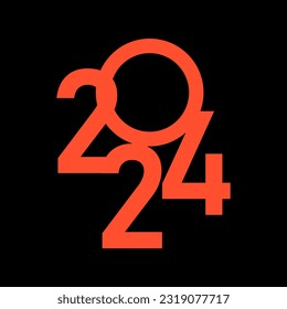 The design template of the 2024 issue. Text logo design. Vector illustration with a black-orange logo label for diaries, notebooks, calendars.