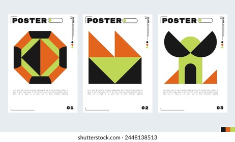 Design template for an A4 poster or banner with a geometric and abstract theme orange and green color. illustration vector shape. Swiss geometry composition artwork