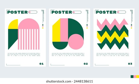 Design template for an A4 poster or banner with a geometric and abstract theme green and peach color. illustration vector shape. Swiss geometry composition artwork