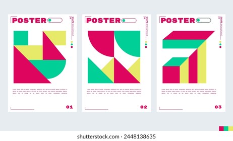 Design template for an A4 poster or banner with a geometric and abstract theme red and green color. illustration vector shape. Swiss geometry composition artwork