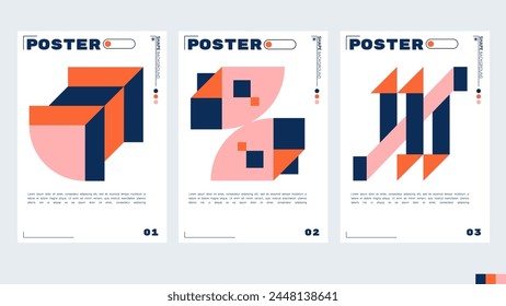 Design template for an A4 poster or banner with a geometric and abstract theme orange and navy blue color. illustration vector shape. Swiss geometry composition artwork