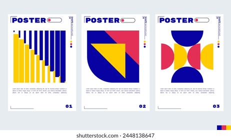 Design template for an A4 poster or banner with a geometric and abstract theme blue and yellow color. illustration vector shape. Swiss geometry composition artwork