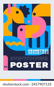 Plantilla de diseño para un póster de A4 o Anuncio con una forma geométrica de animal. ilustración de Vector. estilo de diseño minimalista y escandinavo.