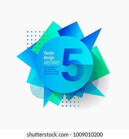 Design template with abstract background and geometrical shapes. Central circle with shadow to indicate number. Concept for infographics, statistics, clock, chapters, steps. Layered design