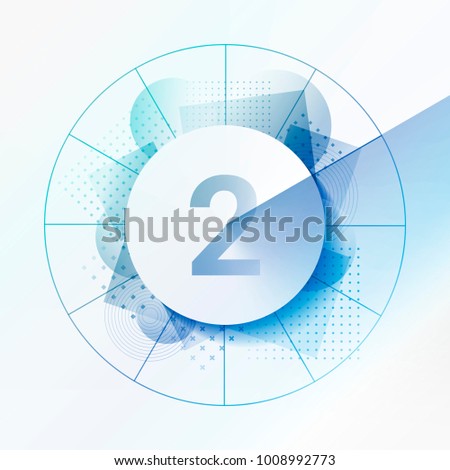 Design template with abstract background and geometrical shapes. Central circle with shadow to indicate number 2. Concept for infographics, statistics, clock, chapters, steps. Layered design
