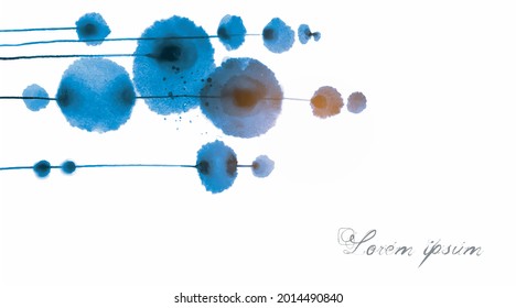 Design template with abstract blue ink wash painting and place for your text on white background