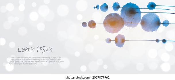 Design template with abstract blue ink wash painting and place for your text on white glowing background