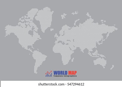 Design template, abstract computer graphic World Map of white round dots. Vector illustration