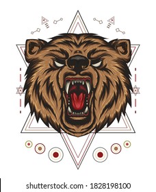 design template with angry bear illustration.