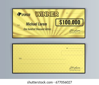 Design template for award winning check. Background golden color. Vector