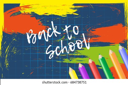 Design template Back to School for banner or poster. Abstract colorful background with cell and pencil. Vector Illustration.