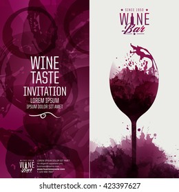 Design Template Background Wine Stains. Illustrations Glass Of Wine With Stains. Suitable For Tasting Events, Wine Presentation Or Wine List. Vector