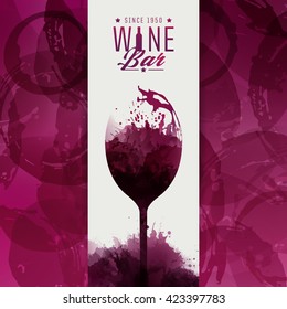 Design template background wine stains. Illustrations glass of wine with stains. Suitable for tasting events, wine presentation or wine list. Vector