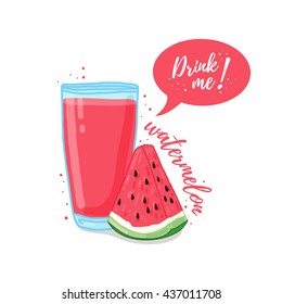 Design Template banner, poster, icons watermelon smoothies. Illustration of watermelon juice Drink me. Watermelon fresh fruit cocktail. Vector.