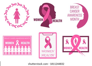 Design template for Breast cancer awareness month. Breast Cancer Awareness Ribbons and Badges.