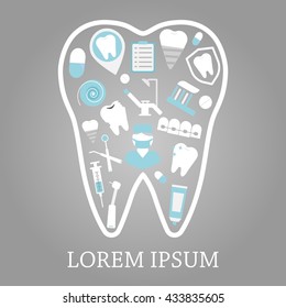 Design template for brochures, flyers, web sites. Dental icons.