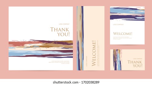 Design template of business cards with abstract natural texture for the hotel, beauty salon, spa, restaurant, club. A set of postcard with the words of gratitude. Vector illustration