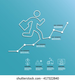 Design template: Business diagram line chart with businessman running