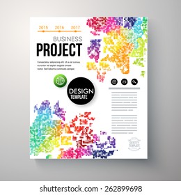 Design template for a Business Project with colorful rainbow colored geometric pattern, an annual date line and editable text space, vector illustration