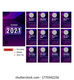 Design template calendar 2021 layout design ready to print and easy to editable