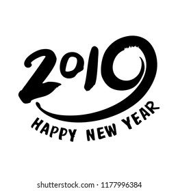 Design template with calligraphy for 2019 Happy New Year. Black number 2019 hand drawn lettering on white background. Vector illustration.
