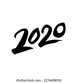 Design template with calligraphy for 2020 Year. Black number 2020 hand drawn lettering on white background. Vector illustration.