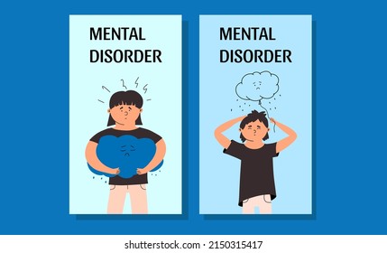 Design template with children suffering from mental disorders. Vector illustration