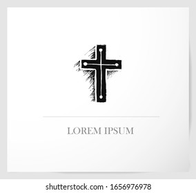 Design template with christian cross and place for your text on white background
