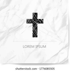 Design template with christian cross and place for your text on creased paper background.