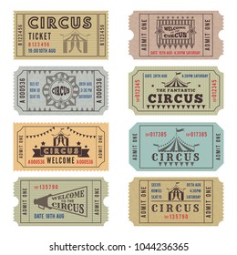 Design Template Of Circus Tickets. Circus Ticket Vintage Collection. Vector Illustration