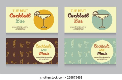 design template for cocktail bar business cards in retro style, vector illustration