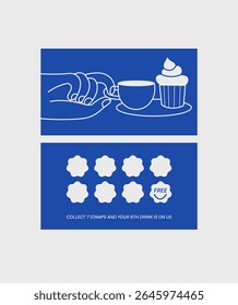 Design template of a coffee shop loyalty card. Discount coupon for collecting stamps. Loyalty card for cafeteria or cafe