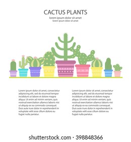 Design template with colorful  cacti in a pot. Icon of cactus flower. Desert plant