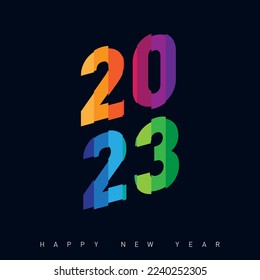 Design template with colorful inscription "2023" for celebration and seasonal decoration. Image for calendar, greeting card, banner, diary cover. Happy New Year. 2023 vision.